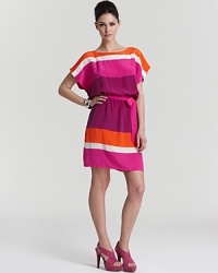 Enlivened by vibrant hues, this Julie Dillon dress works the color-block trend with striking style. Enlivened by vibrant hues, this Julie Dillon dress works the color-block trend with striking style.