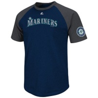 MLB Seattle Mariners Big Leaguer Fashion Crew Neck Ringer T-Shirt, Navy Heather/Charcoal Heather MLB Seattle Mariners Big Leaguer Fashion Crew Neck Ringer T-Shirt, Navy Heather/Charcoal Heather