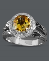 Add a touch of springtime to your look year round! Balissima by Effy Collection's stunning circular ring highlights a round-cut citrine (1-5/8 ct. t.w.) encircled by round-cut diamonds (1/8 ct. t.w.). Crafted in sterling silver and 18k gold. Size 7.