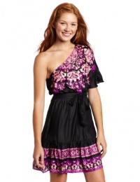 Rampage Juniors One Shoulder Printed Dress, Black/Purple, Medium Rampage Juniors One Shoulder Printed Dress, Black/Purple, Medium