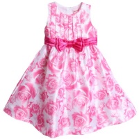 Nannette Toddler Girls Rose Print Shantung Dress With Bow Nannette Toddler Girls Rose Print Shantung Dress With Bow