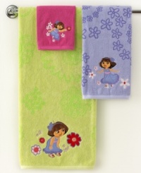 Go explorin'! Dora the Explorer is your go-to gal for a fun bath time with this Dora Picnic hand towel. Features a cheerful Dora surrounded by fresh flowers and bright hues your kids will go crazy for. Go explorin'! Dora the Explorer is your go-to gal for a fun bath time with this Dora Picnic hand towel. Features a cheerful Dora surrounded by fresh flowers and bright hues your kids will go crazy for.