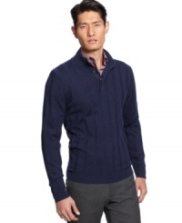 Elegantly fitted Italian spun merino wool blend pullover sweater by Alfani RED makes casual wear tasteful and sophisticated. Elegantly fitted Italian spun merino wool blend pullover sweater by Alfani RED makes casual wear tasteful and sophisticated.