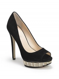 THE LOOKRich suede upperPeep toeGolden chain links embellish the platformPadded insoleSelf covered heel, 5 heel (125mm)Self-covered, chain-embellished platform, 1 (25mm)Compares to a 4 heel (100mm)THE MATERIALSuede upperMan-made liningLeather soleORIGINImported THE LOOKRich suede upperPeep toeGolden chain links embellish the platformPadded insoleSelf covered heel, 5 heel (125mm)Self-covered, chain-embellished platform, 1 (25mm)Compares to a 4 heel (100mm)THE MATERIALSuede upperMan-made liningLeather soleORIGINImported