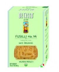 De Cecco Pasta, Fusilli No. 34, 100% Organic, 16-Ounce Boxes, (Pack of 5)