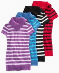 Short sleeves make this super-soft, cozy sweater from Forever and Ever a cute and classy style. Short sleeves make this super-soft, cozy sweater from Forever and Ever a cute and classy style.