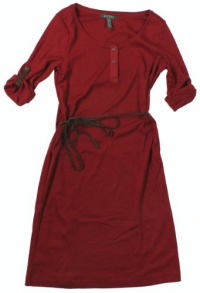 Lauren Ralph Lauren Women's Three Quarter Sleeve Belted Henley Dress (Tribal Red) Lauren Ralph Lauren Women's Three Quarter Sleeve Belted Henley Dress (Tribal Red)
