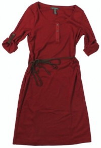 Lauren Ralph Lauren Women's Three Quarter Sleeve Belted Henley Dress (Tribal Red)