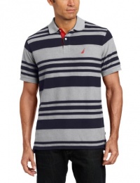 Nautica Men's Short Sleeve Striped Polo, Ash Heather, Small