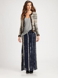 Timelessly tailored tweed jacket has contrasting sequin trim and front patch pockets. Front hook-and-eye closuresLong sleevesFront patch pocketsFully linedAbout 21 from shoulder to hem36% polyester/31% acrylic/20% wool/13% nylonDry cleanImportedModel shown is 5'10 (177cm) wearing US size Small.OUR FIT MODEL RECOMMENDS ordering true size. Timelessly tailored tweed jacket has contrasting sequin trim and front patch pockets. Front hook-and-eye closuresLong sleevesFront patch pocketsFully linedAbout 21 from shoulder to hem36% polyester/31% acrylic/20% wool/13% nylonDry cleanImportedModel shown is 5'10 (177cm) wearing US size Small.OUR FIT MODEL RECOMMENDS ordering true size.
