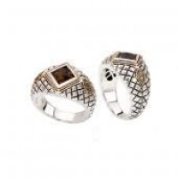 925 Silver & Smoky Quartz Square Checkerboard Ring with Chocolate Diamond & 18k Gold Accents(0.06ctw)- Sizes 6-8 925 Silver & Smoky Quartz Square Checkerboard Ring with Chocolate Diamond & 18k Gold Accents(0.06ctw)- Sizes 6-8