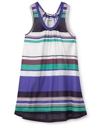 A ruched neckline and bold stripe pattern update Splendid Little's summery tank dress. A ruched neckline and bold stripe pattern update Splendid Little's summery tank dress.