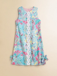 Classic cotton shift with colorful abstract florals, trimmed with lace and pretty bows. JewelneckSleevelessLace band down the center frontSide bows on the hemBack zipperCottonFully linedMachine washImported Classic cotton shift with colorful abstract florals, trimmed with lace and pretty bows. JewelneckSleevelessLace band down the center frontSide bows on the hemBack zipperCottonFully linedMachine washImported