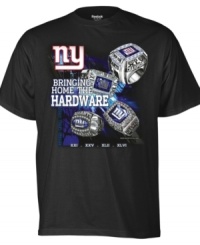 Show off their world champion bling with this commemorative New York Giants Super Bowl Champion t-shirt from Reebok. (Clearance) Show off their world champion bling with this commemorative New York Giants Super Bowl Champion t-shirt from Reebok. (Clearance)