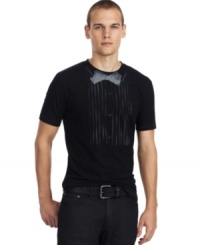 Get fancy while staying comfy, this Kenneth Cole Reaction tee boasts a playful bow tie and button down graphic. Get fancy while staying comfy, this Kenneth Cole Reaction tee boasts a playful bow tie and button down graphic.