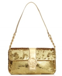 Shimmer from dusk 'til dawn with this sequin-splashed siren from MICHAEL Michael Kors. Crafted from cool, croc-embossed leather with signature detailing, it's sized-right for your out-all-night essentials.