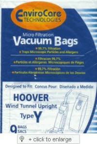 Generic Hoover WindTunnel Upright Type Y Vacuum Bags Microfiltration with Closure and Dust Window - 9 Pack, Compare With Hoover Part # 4010100Y Generic Hoover WindTunnel Upright Type Y Vacuum Bags Microfiltration with Closure and Dust Window - 9 Pack, Compare With Hoover Part # 4010100Y