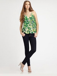 Silk v-neck in a feminine floral print with spaghetti straps and a sporty racerback. V-neckSpaghetti strapsRacerbackSilkDry cleanImportedModel shown is 5'10 (177cm) wearing US size 4. Silk v-neck in a feminine floral print with spaghetti straps and a sporty racerback. V-neckSpaghetti strapsRacerbackSilkDry cleanImportedModel shown is 5'10 (177cm) wearing US size 4.