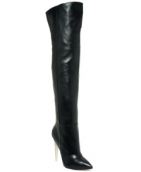 Incredibly tall and sexy. L.A.M.B.'s Hydra over-the-knee boots are sleek with a contrasting metal peel. Incredibly tall and sexy. L.A.M.B.'s Hydra over-the-knee boots are sleek with a contrasting metal peel.