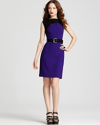 This date night-ready Milly dress gives your evening the royal treatment, pairing purple and black for the color blocking trend seen on the season's runways. This date night-ready Milly dress gives your evening the royal treatment, pairing purple and black for the color blocking trend seen on the season's runways.