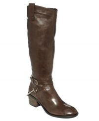 Show your stuff in this polished pair. STEVEN by Steve Madden's Sturrip tall riding boots feature metal stirrup and buckle detail around the ankle and full zipper closure. Show your stuff in this polished pair. STEVEN by Steve Madden's Sturrip tall riding boots feature metal stirrup and buckle detail around the ankle and full zipper closure.