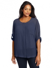 DKNYC Women's Plus-Size Long Roll Tab Button Thru Blouse DKNYC Women's Plus-Size Long Roll Tab Button Thru Blouse