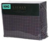 Lauren Ralph Lauren King Sheet Set Brown Blue Cream Tattersal Check Lauren Ralph Lauren King Sheet Set Brown Blue Cream Tattersal Check