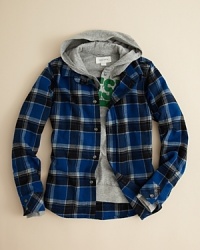 Diesel rock's the layered look, avoiding bulk with a plaid flannel shirt updated with a hooded henley inset. Diesel rock's the layered look, avoiding bulk with a plaid flannel shirt updated with a hooded henley inset.