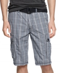 Cool checks. The neutral plaid of these cargo shorts from DKNY give them the versatility to compliment a t-shirt or dress down a polo. Cool checks. The neutral plaid of these cargo shorts from DKNY give them the versatility to compliment a t-shirt or dress down a polo.