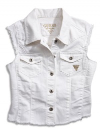 GUESS Kids Girls Big Girl Denim Vest, WHITE (10/12) GUESS Kids Girls Big Girl Denim Vest, WHITE (10/12)