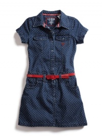 GUESS Kids Girls Pindot Denim Dress with Red Belt, DARK STONEWASH (10/12) GUESS Kids Girls Pindot Denim Dress with Red Belt, DARK STONEWASH (10/12)