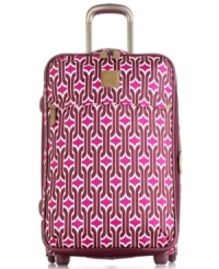 The missing link to perfect travel. Bold and bright, the chain pattern on this jet-setter puts a lock on travel savvy and smart style, standing out at terminals and always putting a fashionable foot forward. A spacious and durable design, along with endless interior features that guarantee easy packing and wrinkle-free arrivals, connects the dots from destination A to Z. The missing link to perfect travel. Bold and bright, the chain pattern on this jet-setter puts a lock on travel savvy and smart style, standing out at terminals and always putting a fashionable foot forward. A spacious and durable design, along with endless interior features that guarantee easy packing and wrinkle-free arrivals, connects the dots from destination A to Z.