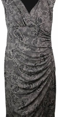 London Times Women's Lace Print Jersey Dress 14W Black/Ivory London Times Women's Lace Print Jersey Dress 14W Black/Ivory