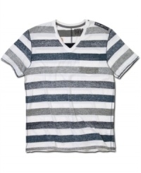 Clean-cut casual. You won't be able to help but relax in this soft cotton faded print v-neck t-shirt from DKNY Jeans. Clean-cut casual. You won't be able to help but relax in this soft cotton faded print v-neck t-shirt from DKNY Jeans.