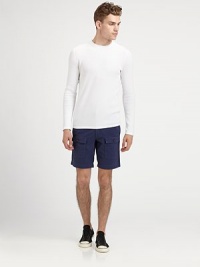 An array of pockets add incredible style and versatility to a summer staple, rendered in lightweight cotton with a htn of stretch.Flat-front styleSide slash, back flap pocketsFront flap pocketsInseam, about 997% cotton/3% elastaneMachine washMade in USA An array of pockets add incredible style and versatility to a summer staple, rendered in lightweight cotton with a htn of stretch.Flat-front styleSide slash, back flap pocketsFront flap pocketsInseam, about 997% cotton/3% elastaneMachine washMade in USA