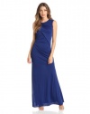 BCBGMAXAZRIA Women's Simone Shoulder Draped Cut Out Dress, Orient Blue, X-Small