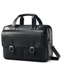 Business casual. Sophisticated pebble grain leather meets its sporty match with this versatile front flap design, which conceals two easy-access pockets for all of your travel & everyday essentials. Replete with removable, padded shoulder strap and SmartPocket™ to slide over upright handles for hands-free carrying, this brief simplifies life outside the office. Business casual. Sophisticated pebble grain leather meets its sporty match with this versatile front flap design, which conceals two easy-access pockets for all of your travel & everyday essentials. Replete with removable, padded shoulder strap and SmartPocket™ to slide over upright handles for hands-free carrying, this brief simplifies life outside the office.