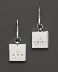 Engraved with Gucci's trademark logo, these hook earrings gleam in sterling silver. Engraved with Gucci's trademark logo, these hook earrings gleam in sterling silver.