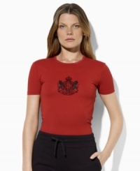 Lauren by Ralph Lauren's essential crewneck logo tee is styled for superior comfort and a great fit in lightweight cotton jersey. Lauren by Ralph Lauren's essential crewneck logo tee is styled for superior comfort and a great fit in lightweight cotton jersey.