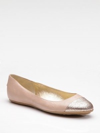 Classic ballerina styling in fine leather sparked with a glittery toe cap. Rubber heel, ½ (15mm) Leather upper Metal logo plate at heel Leather lining Padded insole Rubber sole Made in ItalyOUR FIT MODEL RECOMMENDS ordering one size up as this style runs small. Classic ballerina styling in fine leather sparked with a glittery toe cap. Rubber heel, ½ (15mm) Leather upper Metal logo plate at heel Leather lining Padded insole Rubber sole Made in ItalyOUR FIT MODEL RECOMMENDS ordering one size up as this style runs small.