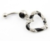 316L Surgical Steel 14g Clear Black Paved Heart Hollow Dangle Belly Navel Bar Ring Barbell Body Piercing