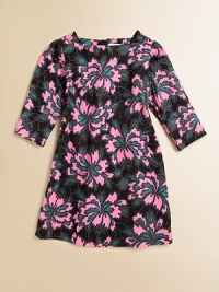 A graphic lily print shines in this pretty shift rendered in beautiful cotton sateen.Square necklineThree-quarter sleevesConcealed back zip closureCottonHand washMade in USA of imported fabric A graphic lily print shines in this pretty shift rendered in beautiful cotton sateen.Square necklineThree-quarter sleevesConcealed back zip closureCottonHand washMade in USA of imported fabric