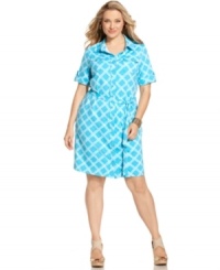 Snag a season-perfect look with Charter Club's short sleeve plus size shirtdress-- it's great from day to play! Snag a season-perfect look with Charter Club's short sleeve plus size shirtdress-- it's great from day to play!