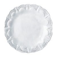 Handmade from Venetian terra marrone, or brown clay, this pretty white salad plate is embellished with a rustically feminine lace motif.