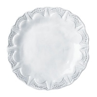 Handmade from Venetian terra marrone, or brown clay, this pretty white salad plate is embellished with a rustically feminine lace motif. Handmade from Venetian terra marrone, or brown clay, this pretty white salad plate is embellished with a rustically feminine lace motif.