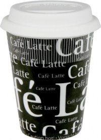 Konitz 12-Ounce Cafe Latte Writing On Black Travel Mugs and Silicon Lid, Black/White, Set of 4