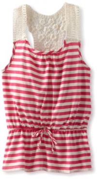 Beautees Girls 7-16 Stripe Crochet Tie Waist Top, Hot Pink, Large Beautees Girls 7-16 Stripe Crochet Tie Waist Top, Hot Pink, Large