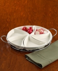 A lovely swirl motif sets this sectioned server apart from the rest. From a colorful spread of fresh veggies to dried nuts and fruit, this handy piece makes any appetizer appealing. A lovely swirl motif sets this sectioned server apart from the rest. From a colorful spread of fresh veggies to dried nuts and fruit, this handy piece makes any appetizer appealing.