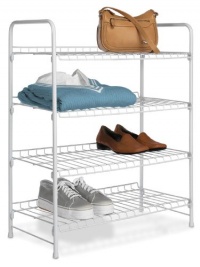 4 TIER SHELF WHITE STEEL CLOSET SHOE AND ACCESSORY RACK 4 TIER SHELF WHITE STEEL CLOSET SHOE AND ACCESSORY RACK