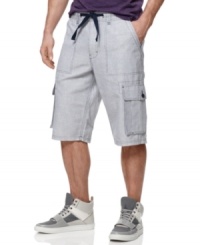 Sleek for the street. In a lightweight linen these shorts from Sean John give your warm-weather wardrobe extra swagger.